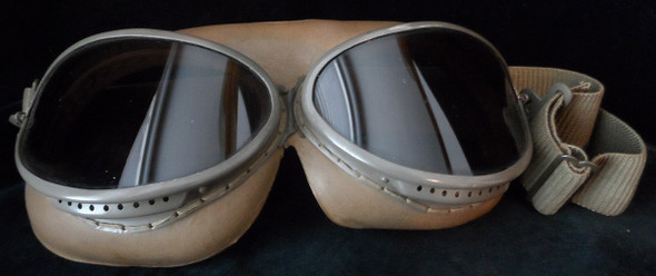 WWII Luftwaffe Pilot Goggles with Gray-Brown Lenses, Supple Rubber and O.W. Markings