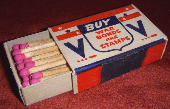 Great Mint WWII Homefront "V" for Victory Match Box with Original Matches