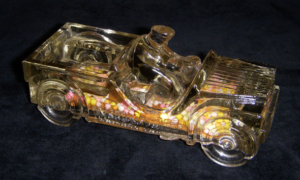 Great WWII Willys Jeep Glass Candy Container With Original Contents