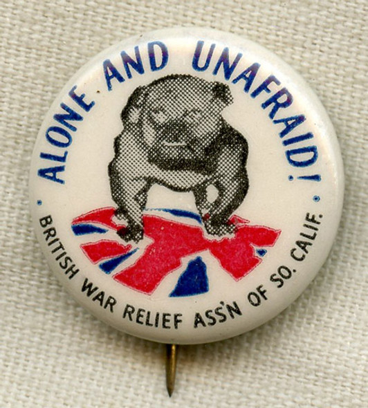 WWII Celluloid British War Relief Association of Southern California Bulldog Pin