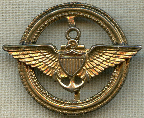 Sterling WWII US Navy Aviator Sweetheart Pin with Pilot Wing. Gold Plated.