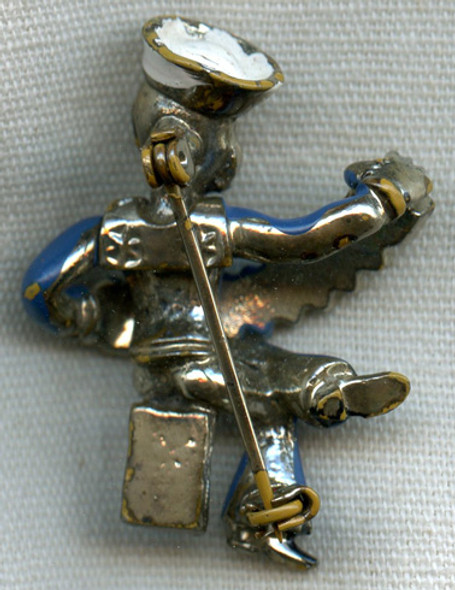 Wonderful 3-D WWII USN Sweetheart Pin of Sailor Playing Accordion