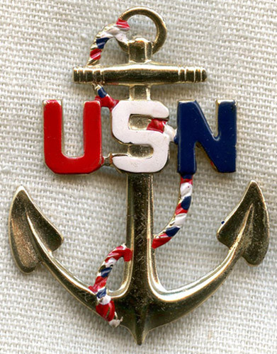 Nice Early WWII USN WAVES Collar Insignia Pin in Sterling Silver