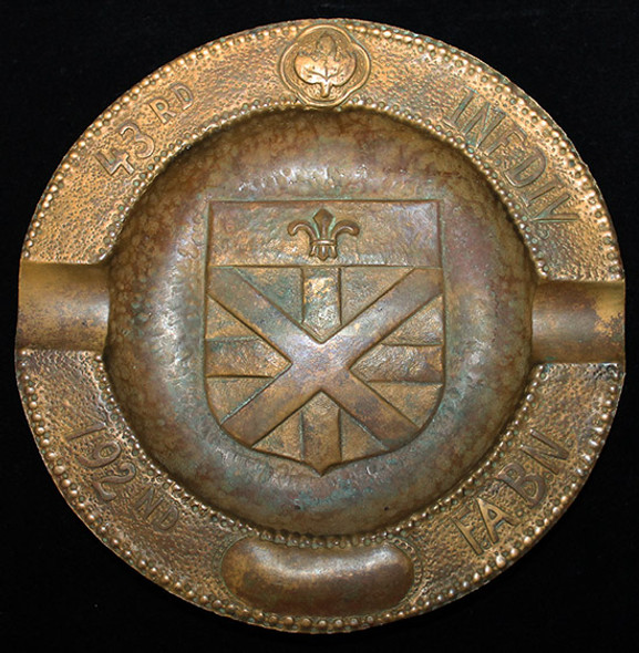 Great WWII 'Trench Art' Ashtray, US Army 192nd Field Artillery BN, 43rd Infantry Division