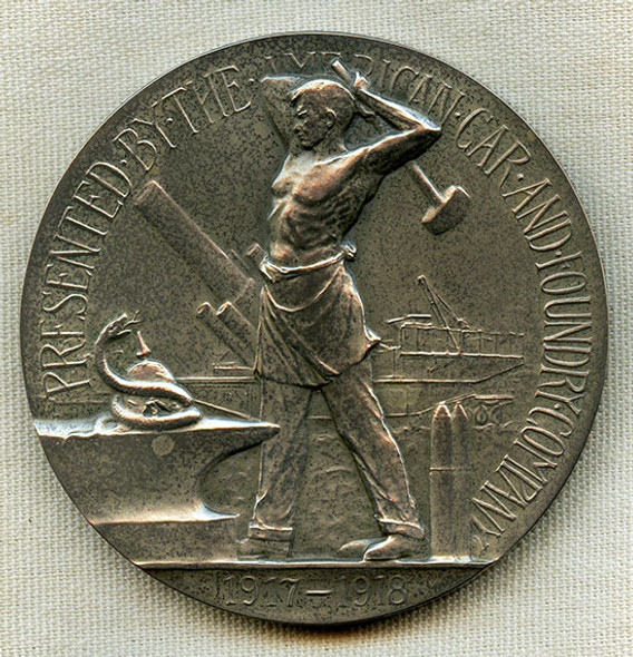 Gorgeous WWI Service Medal to Am. Car & Foundry Co. Management in Heavy Sterling Silver by Gorham