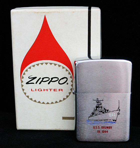 1970 Zippo USN Ship Lighter for USS Brumby DE-1044. Near Mint, Unfired, in Box
