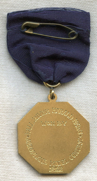 Beautiful Late 1920s Aeroplane Model Contest Medal from Fall River, Massachusetts Herald News
