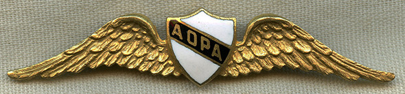 Wonderful & Ext. Rare Ca. 1939 AOPA (Aircraft Owners & Pilots Assoc.) FULL SIZE Pilot Wing