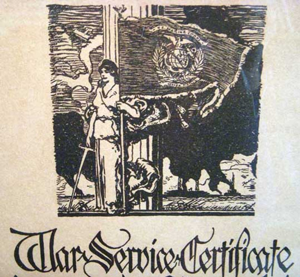 Framed WWI USMC 4th Brigade, 2nd Division Service Certificate