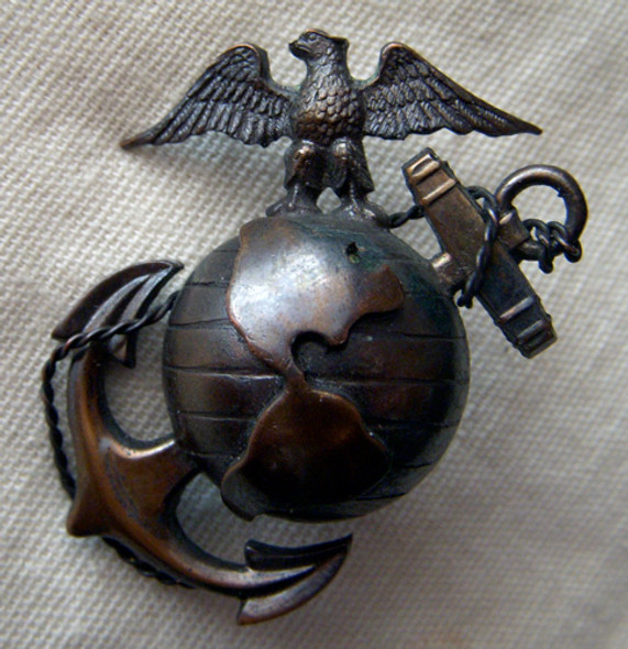 Gorgeous Bronze 1920s USMC Undress Hat Badge by H&H
