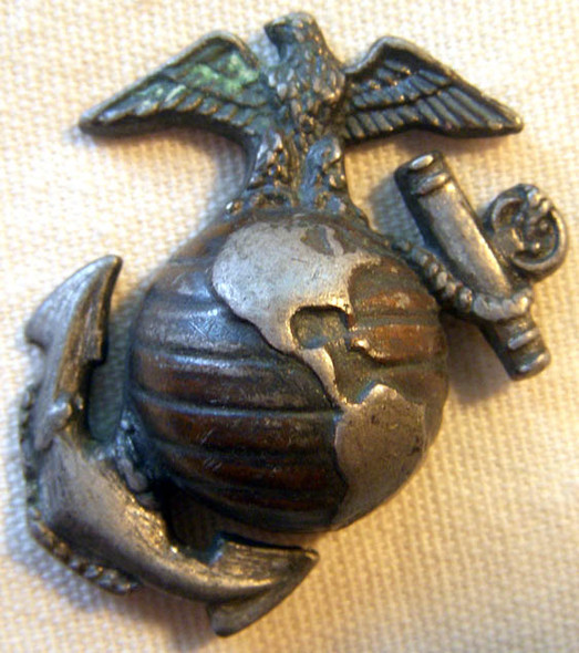 Scarce Circa 1943 "War Shortages" USMC EM Hat Badge in Copper-Plated White Metal