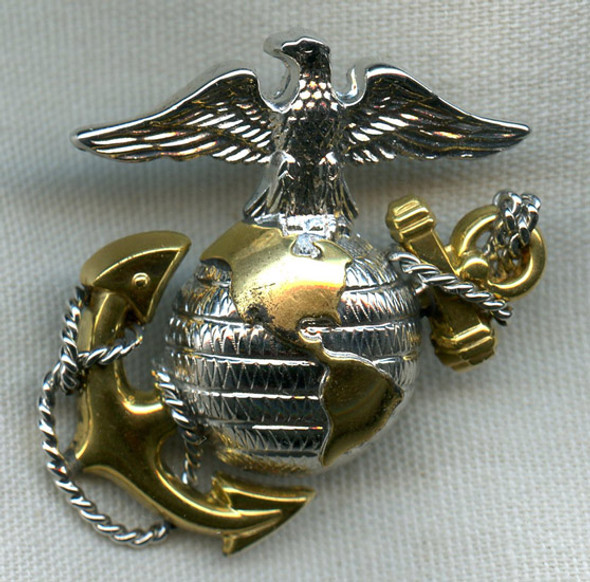 Circa 1950s US Marine Corps Officer Dress Hat Badge in Sterling