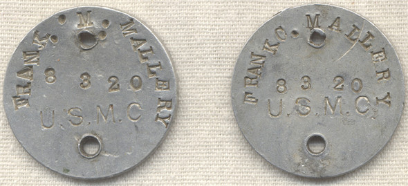 Rare "Banana Wars" Period Pair of US Marine Corps USMC Dog Tags Circa 1920