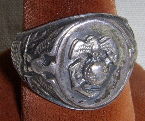 Salty Early 1930s USMC "China Marine" Sterling Silver Ring