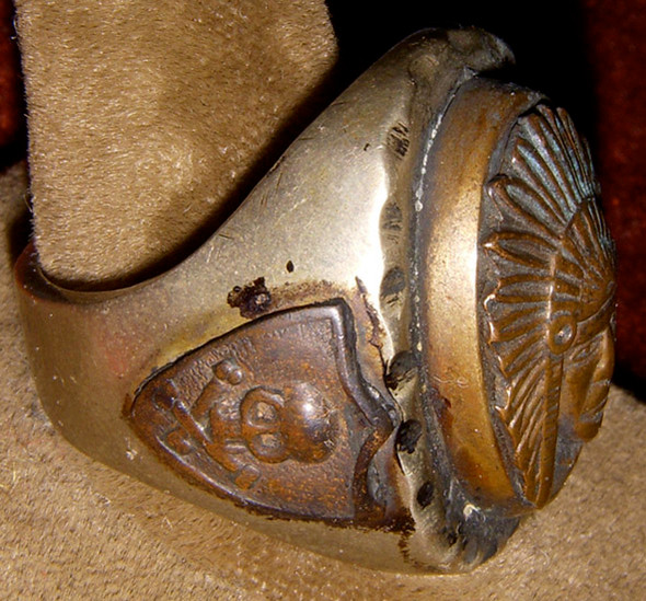 Classic 1950s Biker Ring in with Indian Chief Head and Skull & Crossbones Made in Mexico