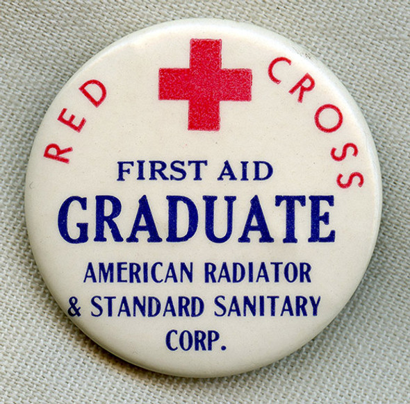 Unusual 1930's Red Cross First Aid Graduate Badge from American Radiator & Sanitary Corp.