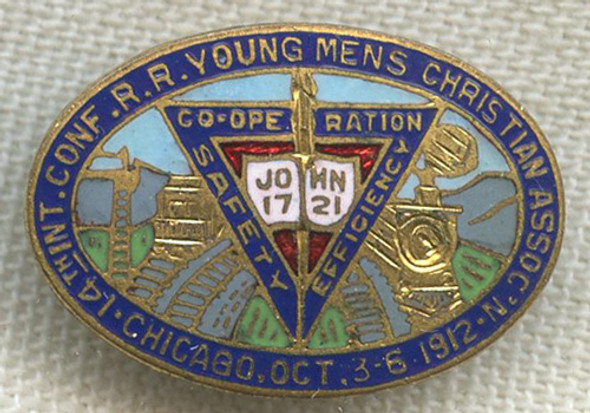 Scarce 1912 Railroad YMCA (RRYMCA) 14th International Conference Enameled Lapel Pin