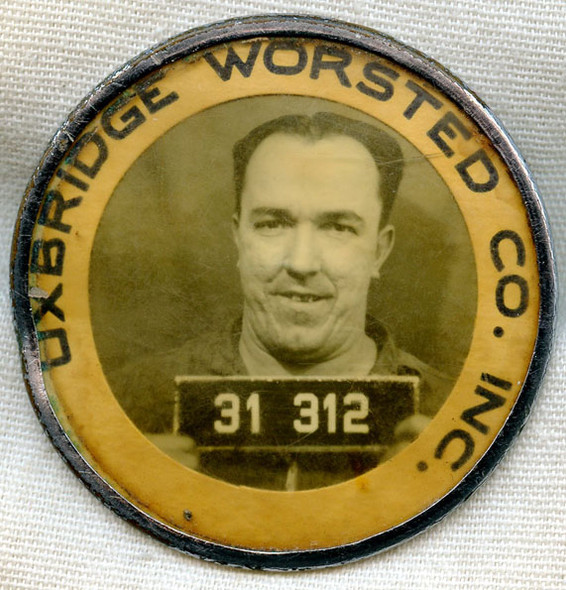 WWII Uxbridge Worsted Co. (Uxbridge, Massachusetts) Yarn Mill Worker's Photo ID Badge
