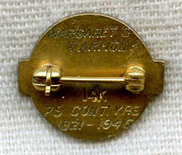 1946 Named 14K Gold 25 Years of Service Pin from Hood Rubber Company 2.51 Grams