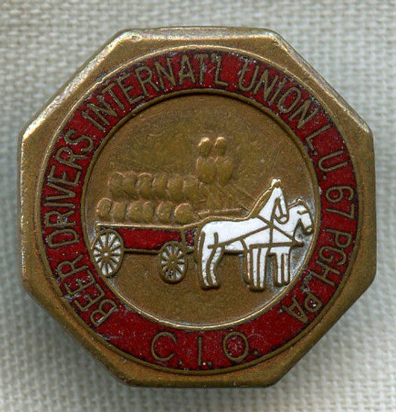 Great 1930s Beer Drivers' International Union Enameled Hat Badge from Local #67 Pittsburgh PA