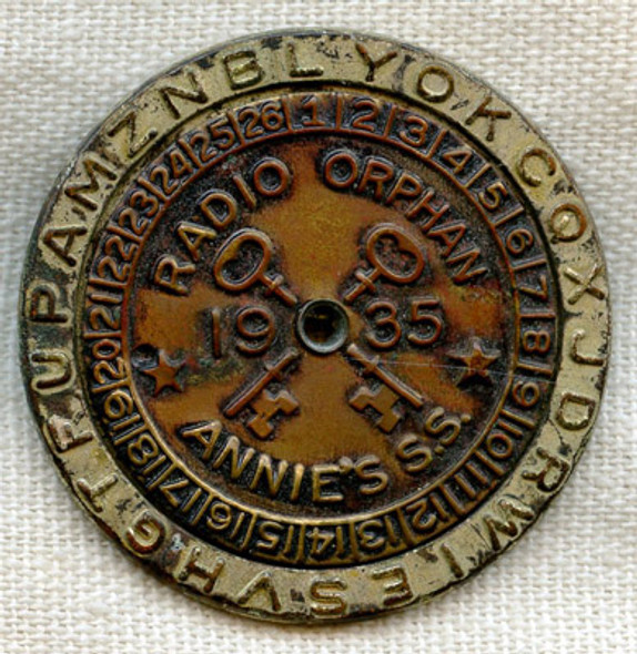 Scarce 1935 Radio Orphan Annie Secret Society Decoder Badge from Ovaltine