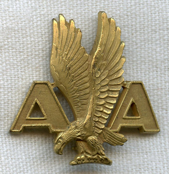 1930s American Airlines Stewardess Hat Badge with Hand-Engraved Initials "AVG" on Reverse