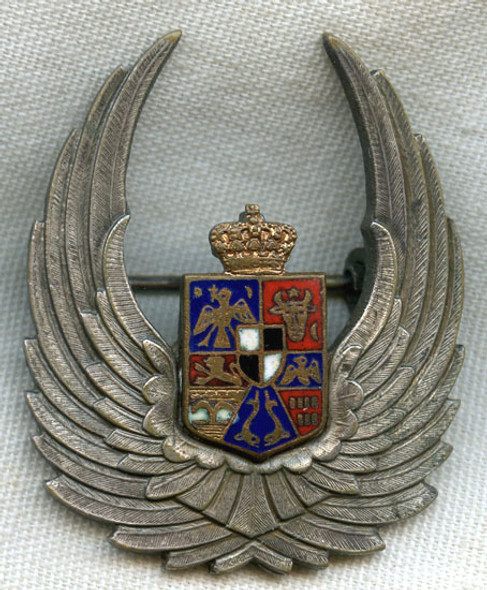 Beautiful Early WWII Romanian Air Force Observer Badge in Plated & Gilt Tombak