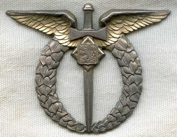 Scarce 1945-1947 Czechoslovakian Air Force Field Pilot Badge .800 Silver by Provaznik