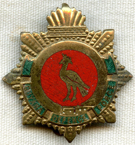 Scarce 1960's Guyana Defence Force Officer Hat Badge in Enameled Brass