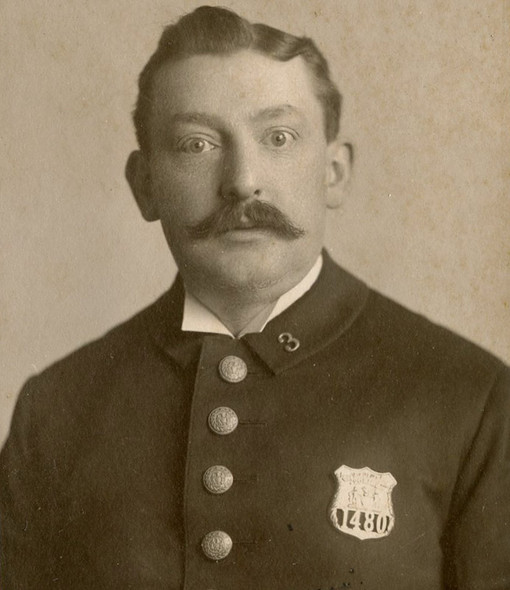 Nice Circa 1900 New York City Police Officer Cabinet Card Photo Showing Badge #1480