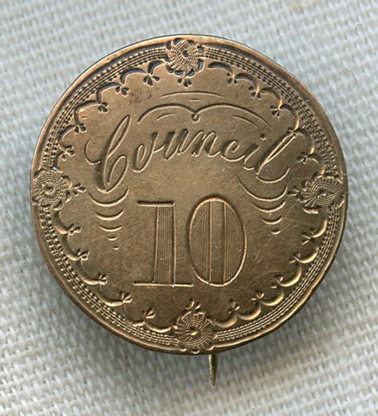 Small ca 1880s - 1890s Boston? City? Council # 10 Lapel Badge in 10K Gold 1.55 gm