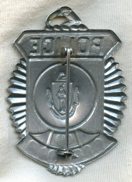Scarce Late 1920s Lincoln, Massachusetts Police Badge in Sunburst Radiator or Clamshell Style