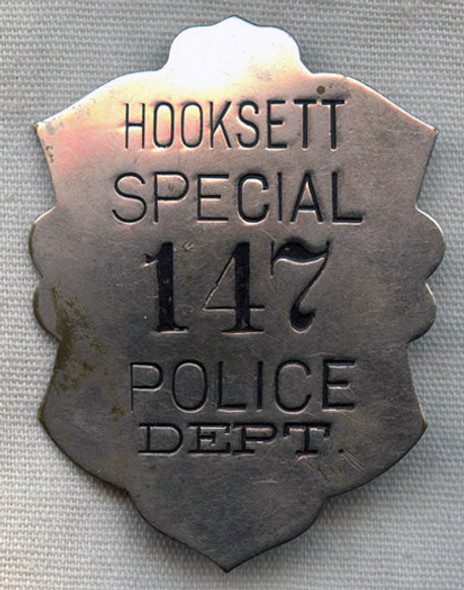 Circa 1910s-1920s Hooksett (New Hampshire) Special Police Badge (Unique Fire Badge Shape)