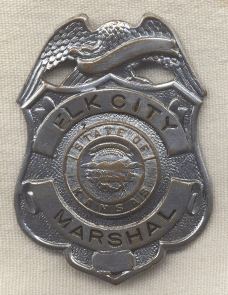 Circa 1940 Elk City Kansas Marshal Badge by W.S. Darley