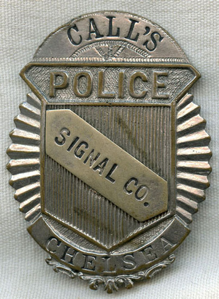 Unique 1920s Call's Police Signal Co. Badge from Chelsea, Massachusetts