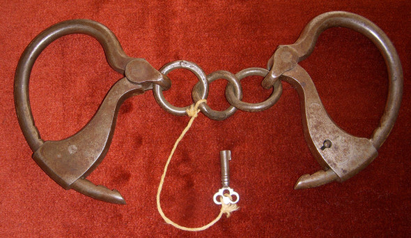 Early 1870s Tower's Single Lock Handcuffs Upright Keyhole Variant
