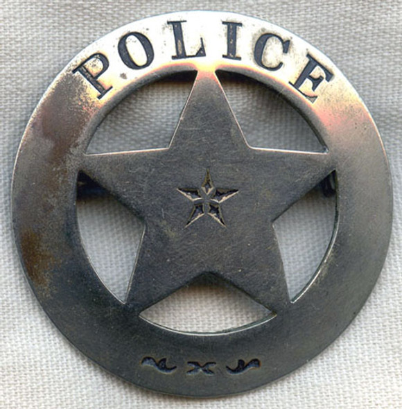 Great 1880s - 1890s Old West "Stock" Police Circle Star Badge with "The Look"