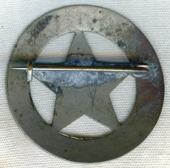 Great 1880s - 1890s Old West "Stock" Police Circle Star Badge with "The Look"