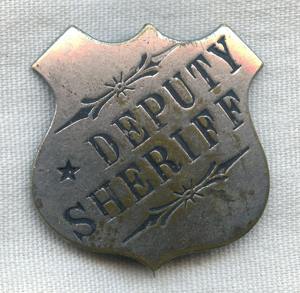 Great 1890s Old West Deputy Sheriff Stock Badge with Very Unique Lettering