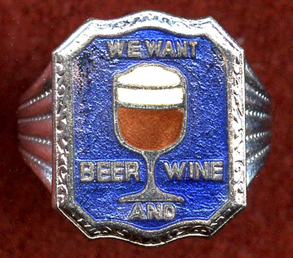 Early 1930s Anti-Prohibition Ring in Enameled Chromed Brass