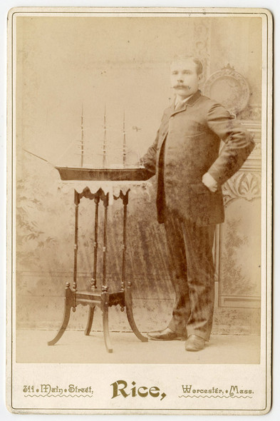 Circa 1890's Photograph of Unknown Man with a Model Ship from Massachusetts