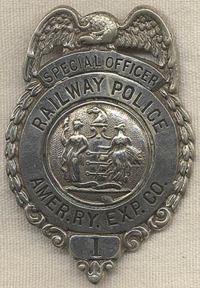 Circa 1920 American Railway Express Co. Railway Police Special Officer Badge #1