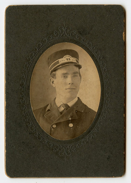 Circa 1900 Small, Clear Cabinet Photo of Connecticut Railway & Lighting Co. Streetcar Motor Man