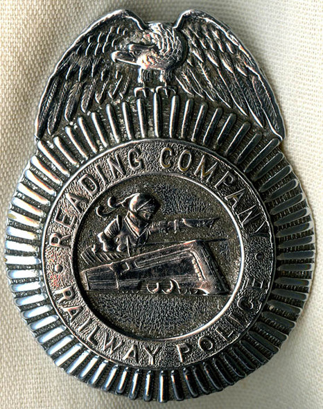 Rare Late 1930's Reading Co. Railway Police Badge Showing Streamlined "Crusader" Engine
