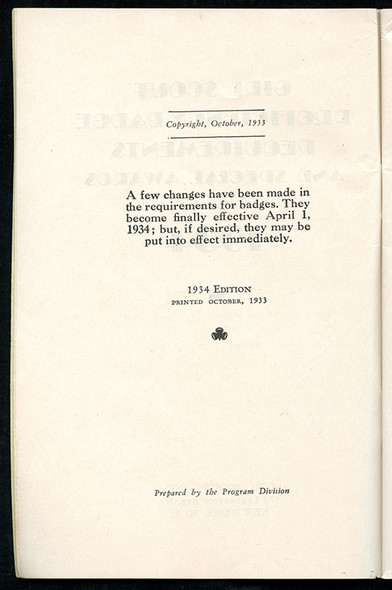 Scarce 1933 Girl Scouts Booklet "Girl Scout Proficiency Badge Requirements & Special Awards 1934"