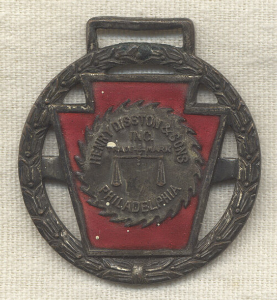 Beautiful ca 1910s Henry Disston & Sons Keystone Saws Enameled Watch Fob