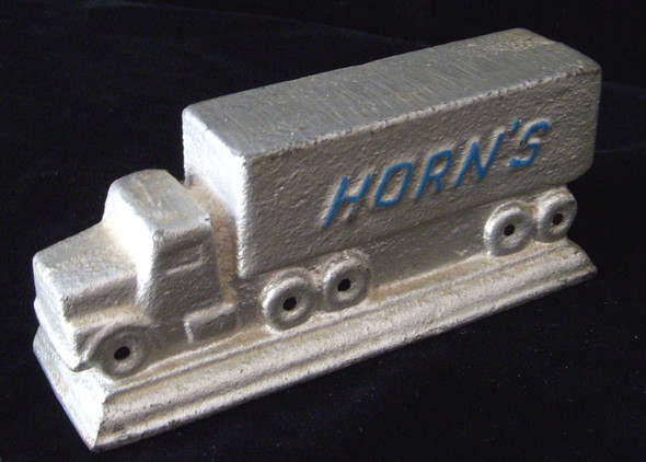 Late 1950s - Early 1960s Horn's Trucking Co Painted Cast Iron Paperweight