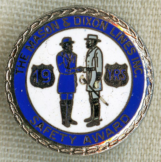 1950's - 60's The Mason & Dixon Line Inc. Trucking 19 Year Safety Award Pin