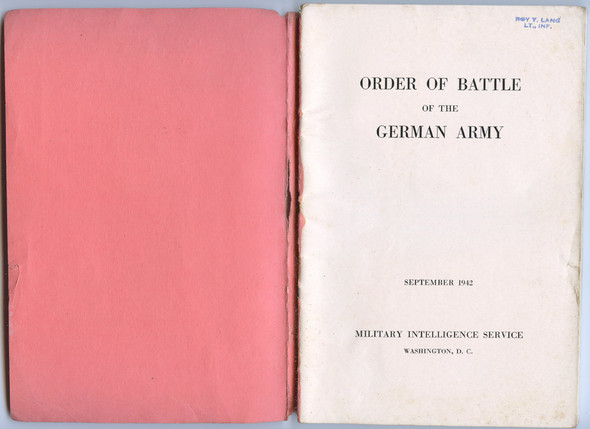 September 1942 Restricted US Army "Order of Battle of the German Army" with Map