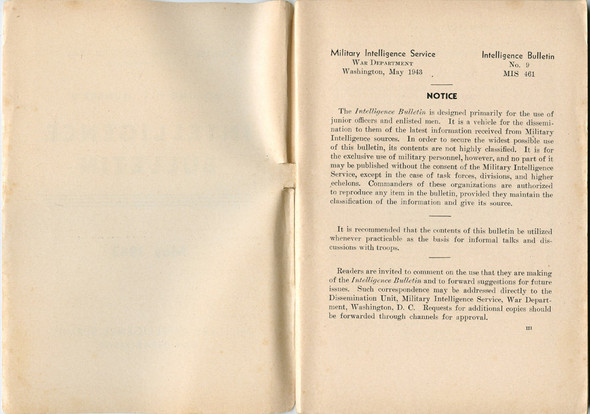 US Army (War Department) "Intelligence Bulletin" Vol. 1 No. 9 MIS 461 May 1943